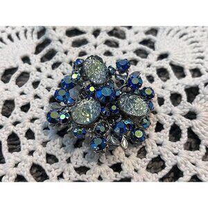Vintage Jewelry Large Blue Crystal Rhinestone Brooch 2” Pristine Condition